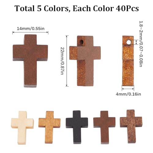SUNNYCLUE 200Pcs Wood Cross Charms Pocket Crosses 0.87x0.55 inch Small Wooden Cross Charm Pendants Christmas Wood Craft Crosses Easter Holiday Mini Crucifix Pendants for Jewelry Making DIY Supplies - color: 200pcs 5 Colors 22x15mm