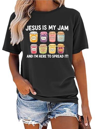 Jesus is My Jam and Im Here to Spread It Shirt Christian Faith T-Shirt Jam Graphic Tee - color: Black, size: Large
