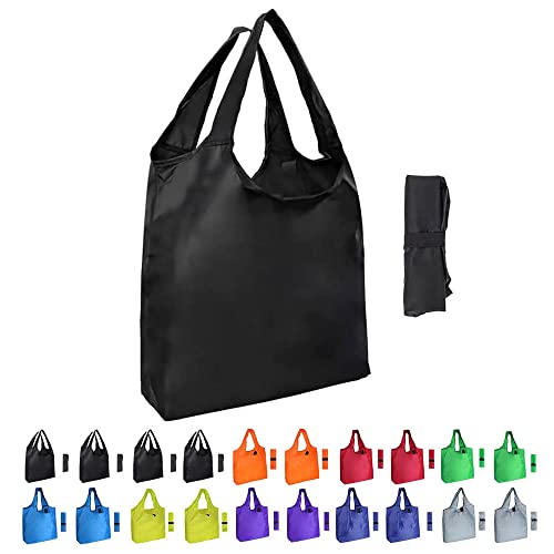 Aricsen Durable Colorful Folding Reusable Grocery Bags Handles, 20 Pack - color: Purple Black Green Orange Red Grey Blue Yellow