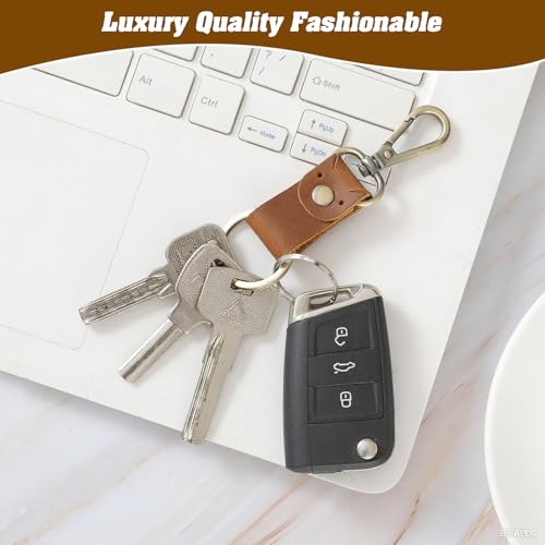 Jack&Chris Genuine Leather Keychain, Small Keychain for Man and Women, Key Holder Mens Belt Key Chain Ring, Red Brown - color: 2pack-brown