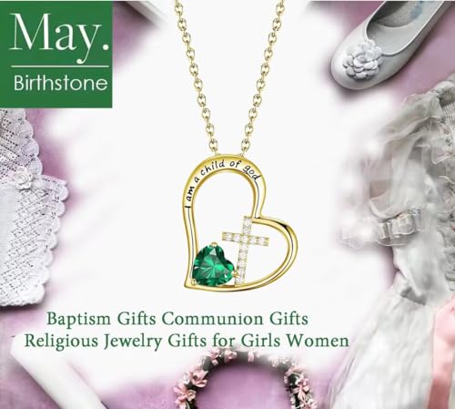 Birthstone Cross Necklace for Girls, Child of God Cross Gifts Jewelry - color: 05. May, style: 02. Yellow color
