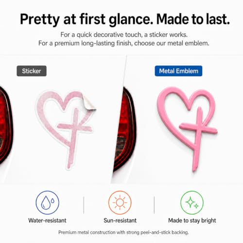 Jesus Love Heart Cross Car Emblem Sticker, 3D Metal Christian Car Decal, Faith Religious Auto Badge for Cars SUV Trucks (Pink) - color: Pink