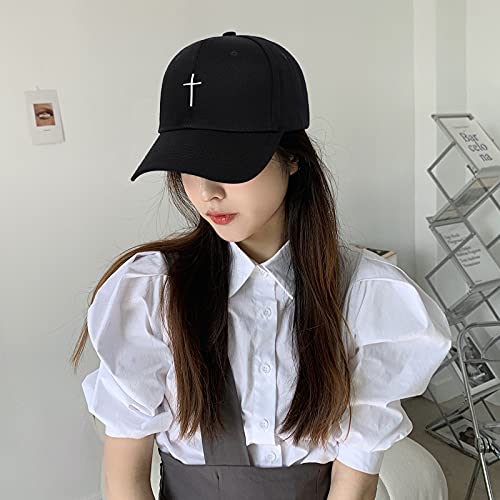 Cross Embroidery Baseball Cap,Adjustable Structured Dad Hat for Men Women Sun Hat - color: Black-1
