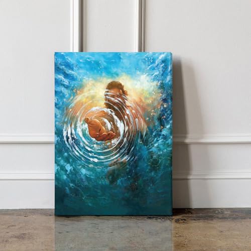 Framed Jesus Christ Canvas Wall Art The Hand of God Jesus Reaching Into Water Christian Painting Prints Biblical Wall Decor Religious Room Decor for Church Prayer Room Schools Hospitals 12" x 16" - color: Jesus 2, size: 16"L x 12"W