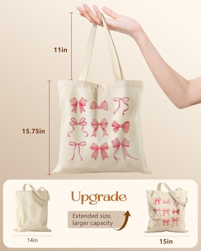 Miss Adola Canvas Tote Bag with Zipper for Women - color: Pk Bow Knot