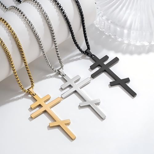 Orthodox stainless steel cross necklace for men and women, simple and retro silver glossy titanium steel cross pendant - color: Matte finish