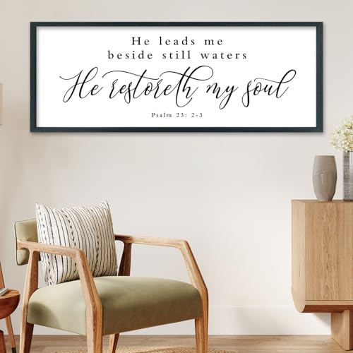 SRSZHIYUE Psalm 23 Wall Art He Leads Me Beside Still Waters 40"×15" Black - color: He Leads Me Beside (Black), size: 40"L x 15"W