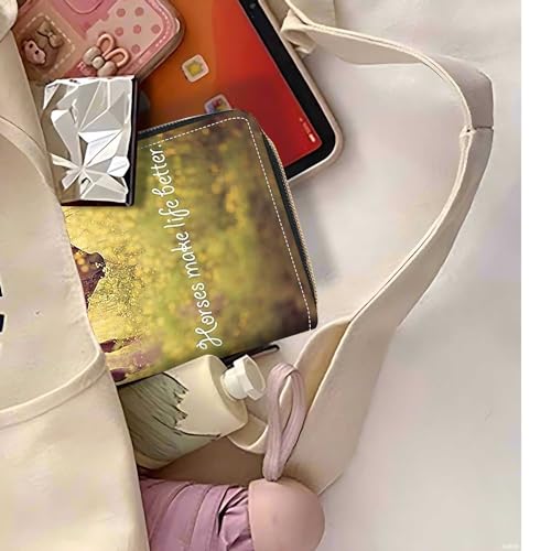 Women's Horses Make Life Better Print PU Leather Zipper Wallet, Large Capacity, Compact, Black - color: Horses Make Life Better