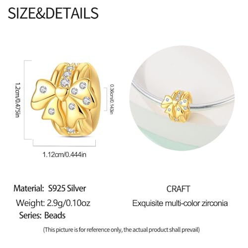 Clip Stopper Beads Fit For Pandora Bracelet, Spacer Charms For Bracelets - color: Gold Bow-2Pack