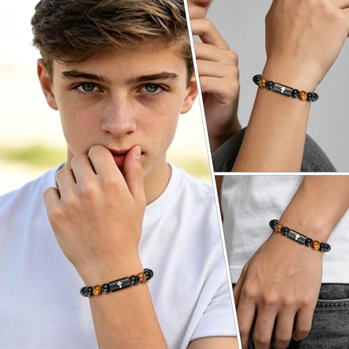 Natural Stones Handmade Cross Bracelet For Men Boys - color: Philippians 4:13