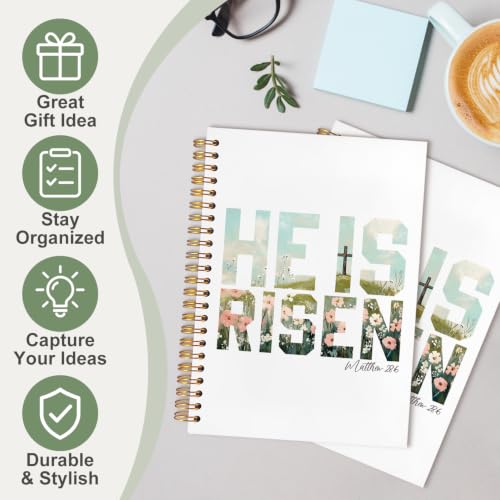 Bible Notebook Matthew28:63 for Women Men, Christian Journal,He Is Risen Cross Floral Pastel Inspirational Christian Church Notebook Hardcover Spiral Notebook, 5.5x8.3 Inch - color: white-He Is Risen Cross Floral Pastel