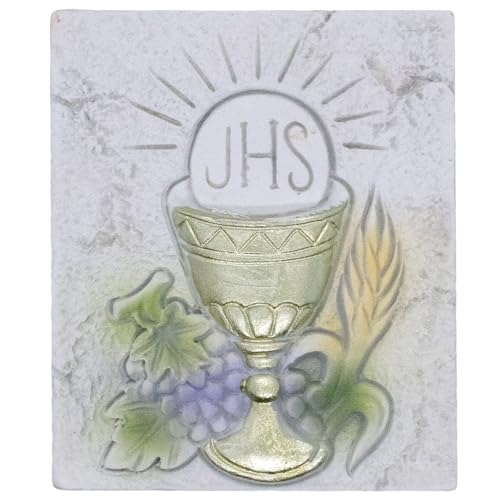 First Holy Communion Keepsake Chest | Storage Box for Religious Jewelry or Rosary | Features a Chalice, Host, Wheat, and Grapes Design | Great Catholic Gift