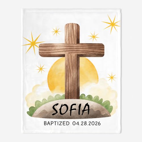Personalized Baptism Cross Toddler Blanket, Christian Religious Throw with Custom Name and Date, Faith Keepsake for Boys Girls, Baptized Gift from Parents Grandparents, Church Ceremony Gift - color: Baptsim Toddler Blanket#13