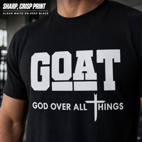 Men's Christian Graphic T-Shirt,Goat(God Over All Things) 100% Cotton Tee - color: Black, size: Large