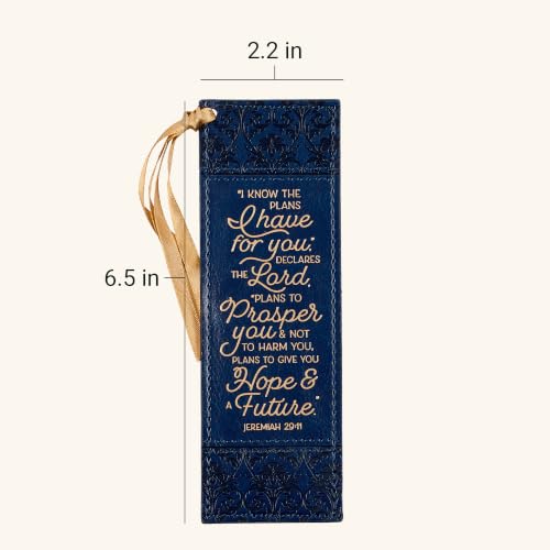 Christian Art Gifts Faux Leather Bookmark for Women: I Know the Plans - color: Navy Blue/the Plans