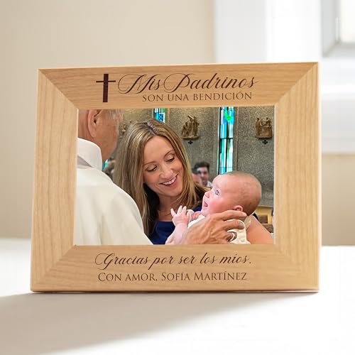 Lifetime Creations Marco de Foto Personalizado para Padrinos – Regalo para Padrino y Madrina, Propuesta de Padrinos de Bautizo Grabado en Madera, Recuerdo Personalizado (Foto 4x6 Horizontal) - color: Personalizado - Padrinos (en Español), size: 4" x 6" La