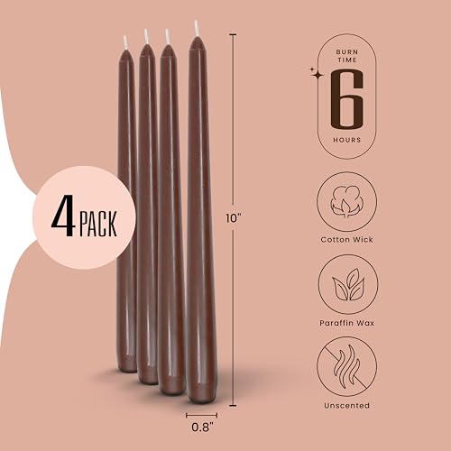 Leor & Lair Brown Taper Candles for Fall & Thanksgiving, 4 Pack, Unscented - color: Brown