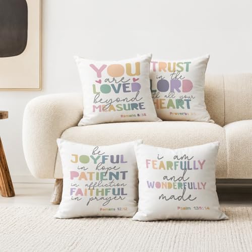 Positive Classroom Decorative Pillow Covers,Inspirational Christian Bible Verse Throw Pillow Covers Decor for Home Playroom Nursery Kids Teen Bedroom,18x18 Inch Pillowcase Set of 4 - color: You Are Loved Beyond Measure