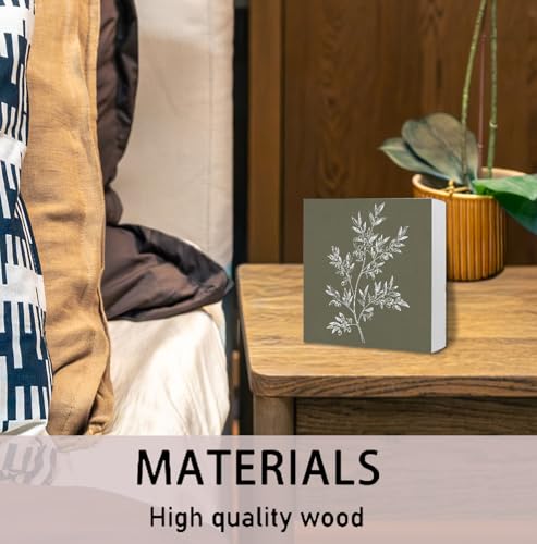 Sage Green Botanical Wooden Box Sign, Cottagecore Home Decor, French Country Olive Branch Wood Signs for Farmhouse Home Kitchen Bedroom Desk Table Shelf Decoration, 5x5 Inch - color: Sage Green Botanical
