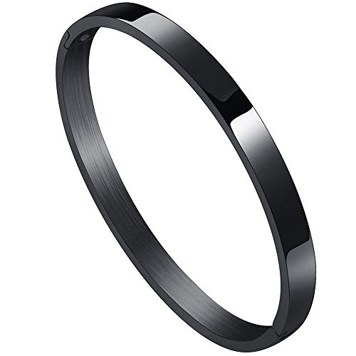 Jude Jewelers Stainless Steel Classical Simple Plain Blank Open Clasp Bangle Bracelet - color: Black