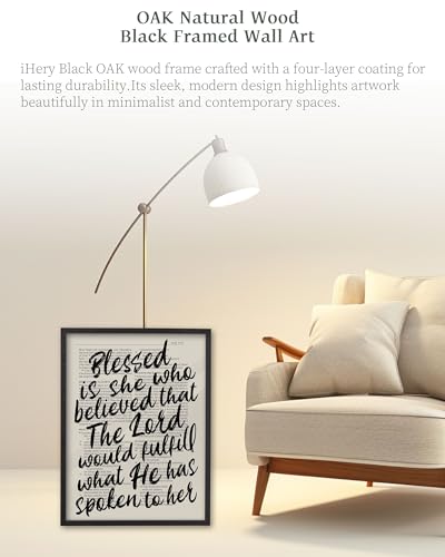 iHery 12x16in Luke 1:45 Blessed Framed Christian Wall Art - color: Black Framed Blessed, size: 16"L x 12"W