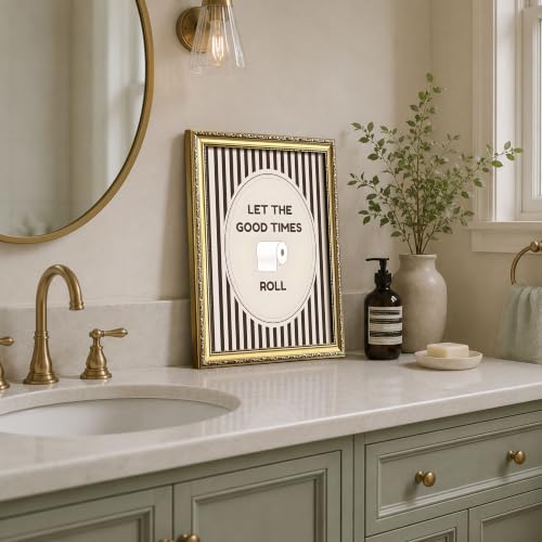 Vintage Gold Framed Fun Bathroom Wall Decor, Let The Good Times Roll Toilet Paper Canvas Wall Art, Humorous Black and White Stripe Restroom Print Picture Poster for Guest Bathroom Home 12x16 Inch - color: A-Bathroom, size: 16"L x 12"W
