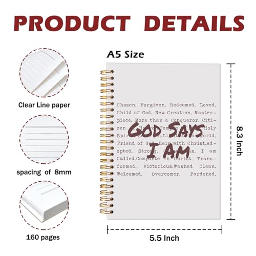 CFFJLHN God Says I Am Christian Notebook, Journal for Bible Study, Christian Gift For Women, God Says I Am Prayer Journal, Scripture Hardcover Spiral Notebook 5.5x8.3 in - color: 8
