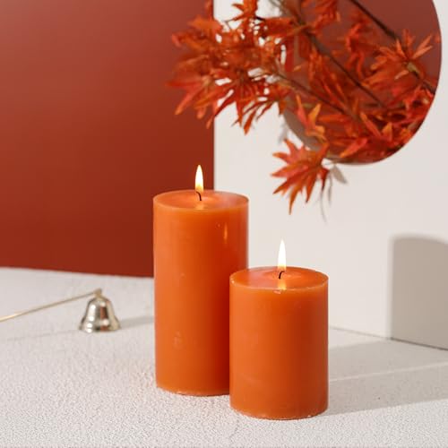 3x4 Inch Orange Fall Pillar Candles Set of 3 - Fall Unscented Pillar Candle - color: Orange, size: 3x4