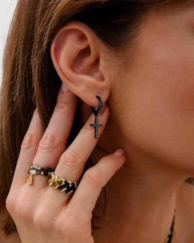 14K Gold Earring Cross Waterdrop Butterfly Heart Knot Earrings for Women Gold Silver Cross Leverback Drop Gold Silver Teardrop Hoop Dangle Earring White Gold Dangle Drop Earring - color: Black-CZ Cross Leverback Earring