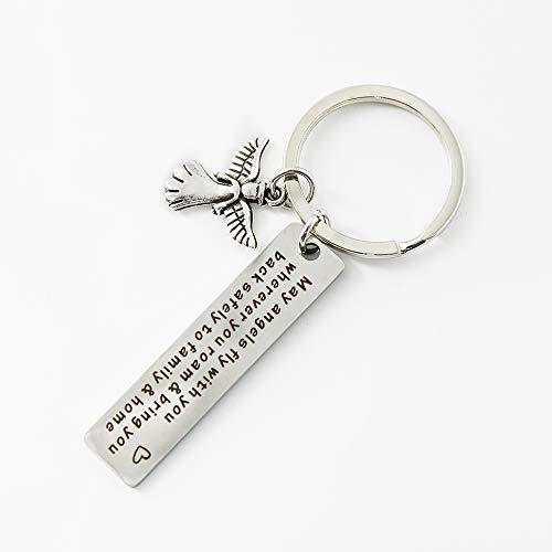 Hibetek Bible Verse Keychain for He Will Order His Angels to Protect You Keychain - color: May Angels Fly With You