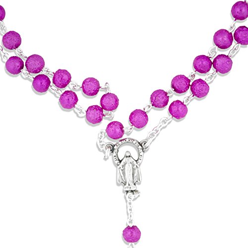 Vatican Imports 6mm Simple and Colorful Rosary | 12 Bright Colors | Unique Textured Beads Christian Jewelry - color: Fuchsia