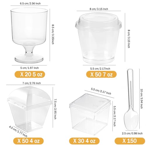 430 Pack Mini Dessert Cups with Lids and Spoons, Shooters Cups for Party - size: B: 430 Pack Mini Dessert Cups