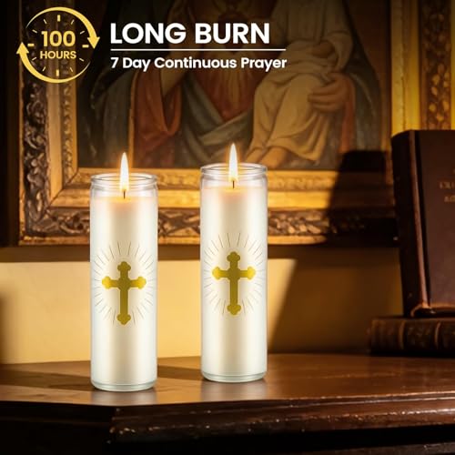 2 Pcs Natural Soy Wax Prayer Candles in Glass 7 Day Cross Candles - color: White