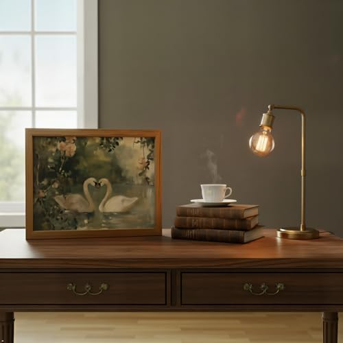 Vintage Swan Wall Art Framed Canvas, Romantic Lake Swans Oil Painting Print, Cottagecore Farmhouse Nature Wall Decor with Solid Wood Frame, Ready to Hang for Bedroom Living Room Bathroom 12x16inch - color: tiane, size: 16"L x 12"W
