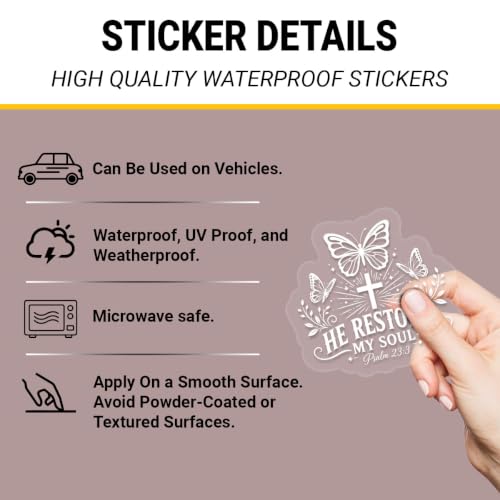 2PCS He Restores Soul UV DTF Sticker, Faith Quote Car Decal 10in - color: He Restones