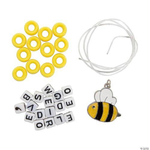 Fun Express Bee-Lieve God's Word Pony Bead Bracelet Craft Kit - DIY Kids Bracelet Craft Set for 12 Includes Inspirational Bible Verse Beads Perfect Parties Gifts Creative Fun - Multicolor - 12 Sets