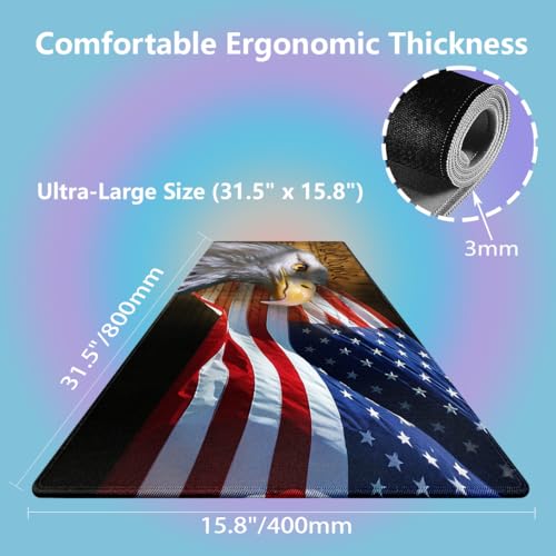 Patriotic Bald Eagle US Pride Flag Large Mouse Pad, We The People Desk Mat - color: 31.5"x15.8" Design 49
