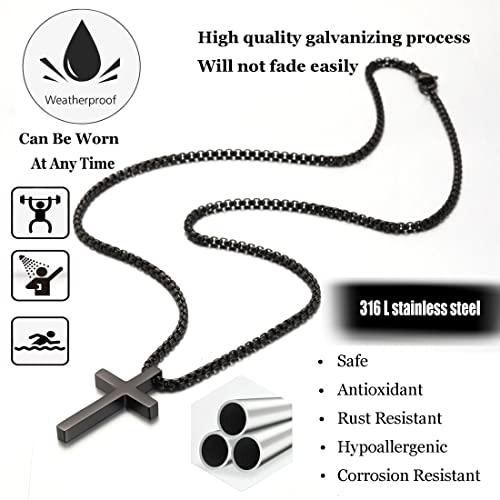 Stocking Stuffers for Teens Christmas New Year Gifts for Men Stainless Steel Cross Necklace for men Silver Cross Necklace for boy cross chain for mens Small Cross Pendant Necklace Simple Jewelry - color: Black:Cross Pendant 1.0'' * 1.7''