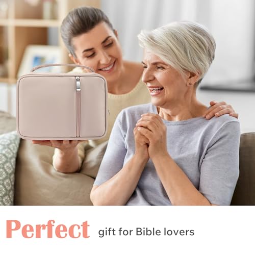 Small Bible Cover Case for Women and Men, 9x6 PU Leather Bible Sleeve, Compact Travel Bible Carrier Bag with Front Pen Holders, Zipper Closure, Inner Pockets - Beige - color: Beige, size: 9''x6.5''