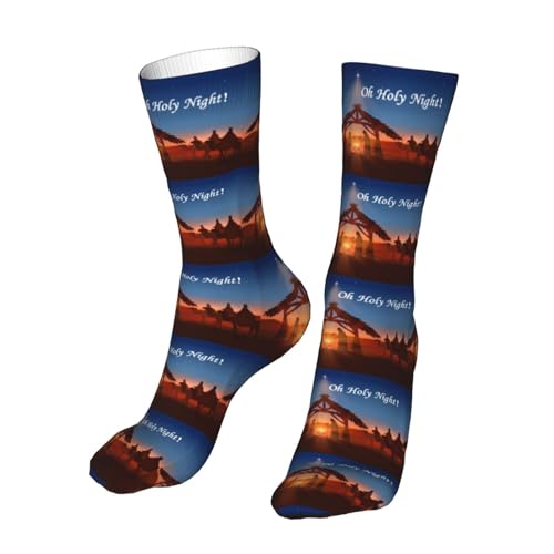 Christian Christmas Nativity Scene O Holy Night Sock Womens Short Stockings Casual Sport Crew Socks for Women Men - color: Red