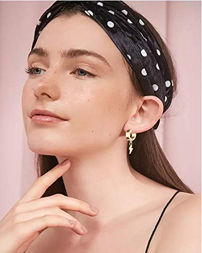 Unisex Punk Hip Hop Stainless Steel Silver Black Gold Tone Lock Thunder Lightning Bolt Dangle Huggie Hoop Earrings Gift for Women Men Boy Teens - color: Gold