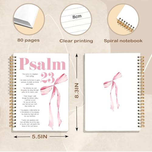 Pink Coquette Bow Christian Spiral Notebook Journal, Psalm 23 Bible Scripture Journal for Women, Christian Religious Gifts for Women, Church Notes Notebooks, 5.5x8.3 Inch - color: 02-psalm 23