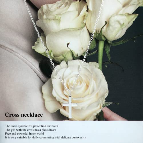 Tewiky Christian Gift Stocking Stuffers Cross Necklace for women-Dainty 14k Gold Plated/Silver Plated Pendant Necklaces Simple Cute Tiny Necklace Jewelry for Women - color: Silver Simple Cross