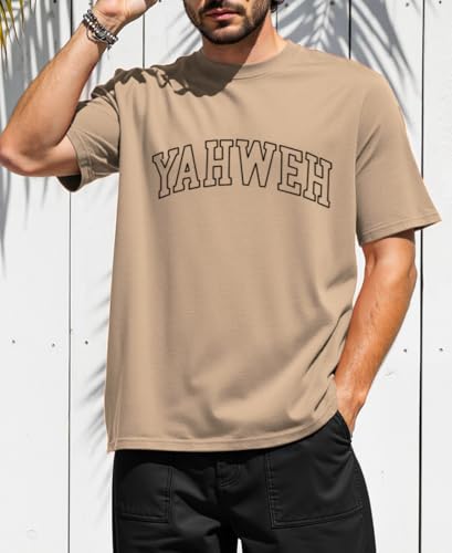 PANOZON Christian Shirts for Men Jesus Yahweh Tees Religious God Faith Short Sleeve Bible Verse Graphic Top - color: 2-khaki, size: Small