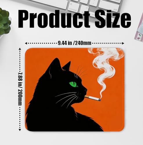 Funny Black Cat Mouse Pad for Desk, Black Cat Lover Gifts, Mid Century Modern Kitty Mousepads with Anti-Slip Rubber Base for Computer Laptop Home Office Desk Accessories, 9.5x7.9 Inch - color: Square mouse pad-Smoking Cat