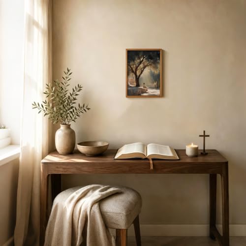 DWJNG Jesus Under the Olive Tree Wall Art,Wood Framed 12x16 Inches. - color: Think Wall Art, size: 16"L x 12"W