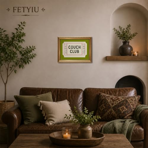 Couch Club Wall Art Green Ticket Stub Wall Decor Retro Gold Framed 12x16in - color: Couch club, size: 16"L x 12"W