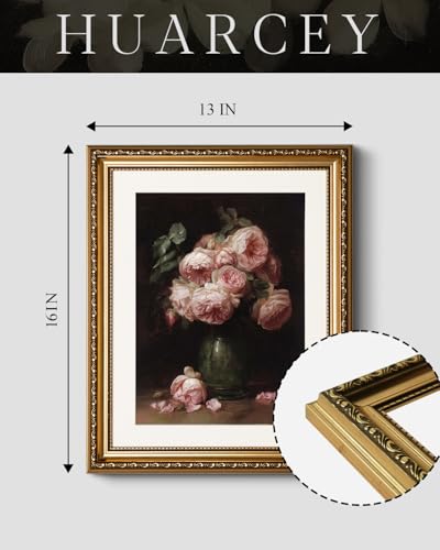 HUARCEY Vintage Rose Flower Gold Framed Canvas Wall Art 13x16 Inch - color: Eight Pink Roses, size: 16"L x 13"W