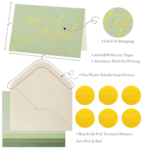 Crisky 4x6 Sage Green Beyond Grateful Thank You Cards With Envelopes & Stickers Simple, Chic, Elegant Greeting Cards Perfect for: Wedding/Business/Birthday/Graduation. 50 Pack - style: SageGreen