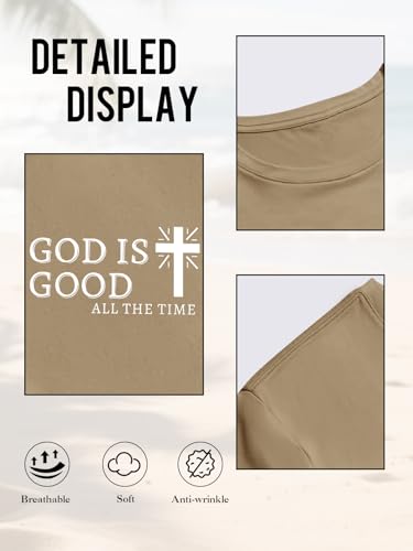 Mens Christian Shirts Shorts Sleeve Crewneck Jesus Cross Printed T Shirts Loose Graphic Tee - color: Khaki, size: Medium